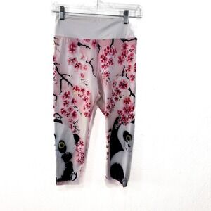 Fitrebel Panda Cherry Blossom Print Capri Leggings Activewear Cute Size 8